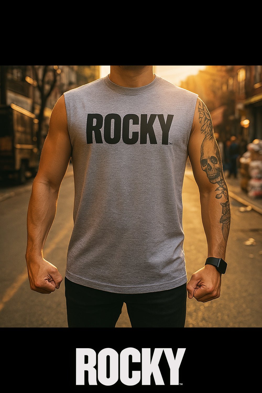 Playera Rocky Gris sin mangas - Heredia Clothing