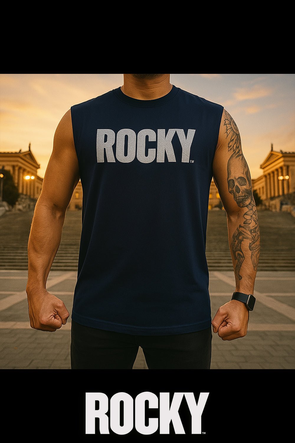 Playera Rocky Negra B sin mangas - Heredia Clothing